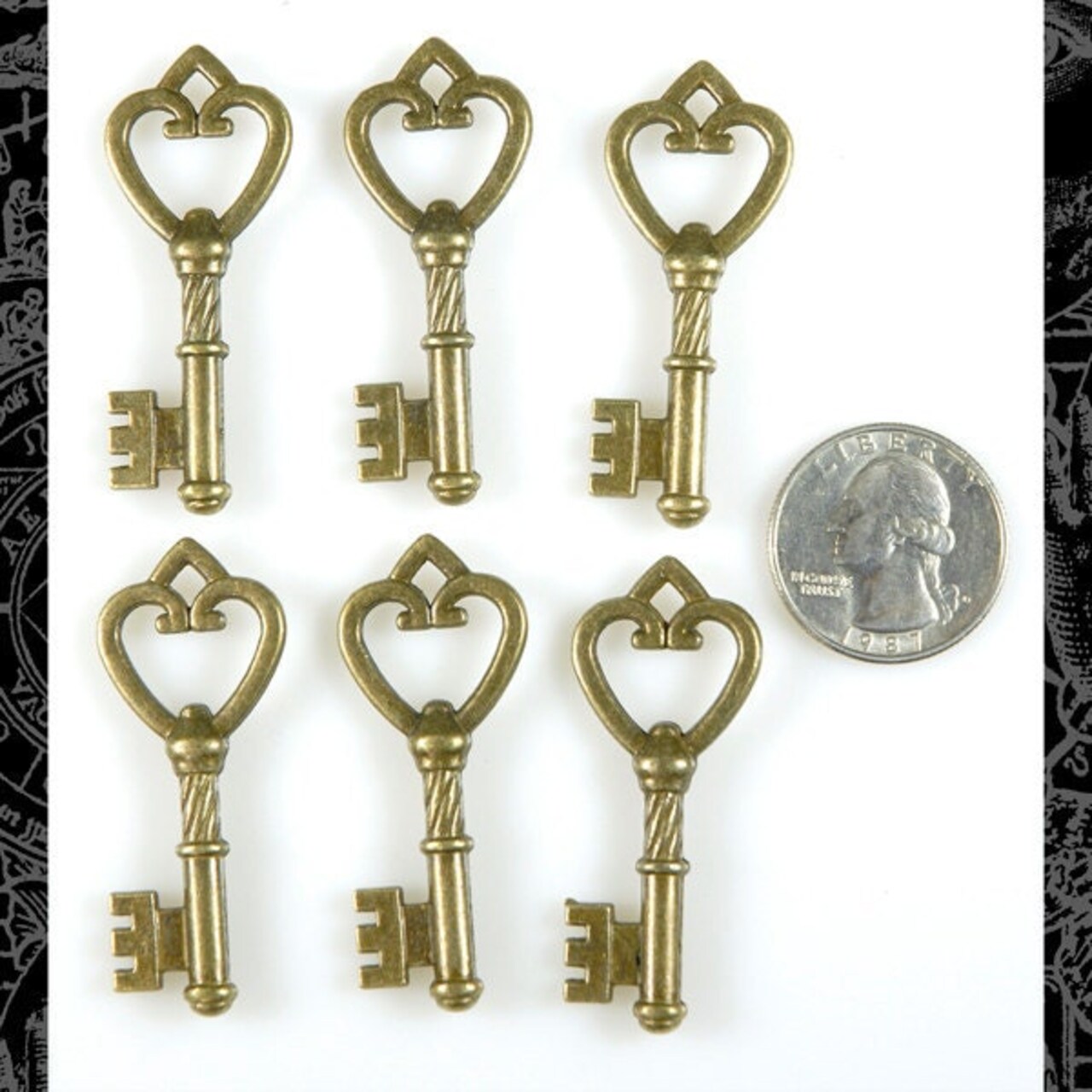 Bronze Finish Medium- Large Antiqued Style Key Charms -Set of Six - ZB-C15